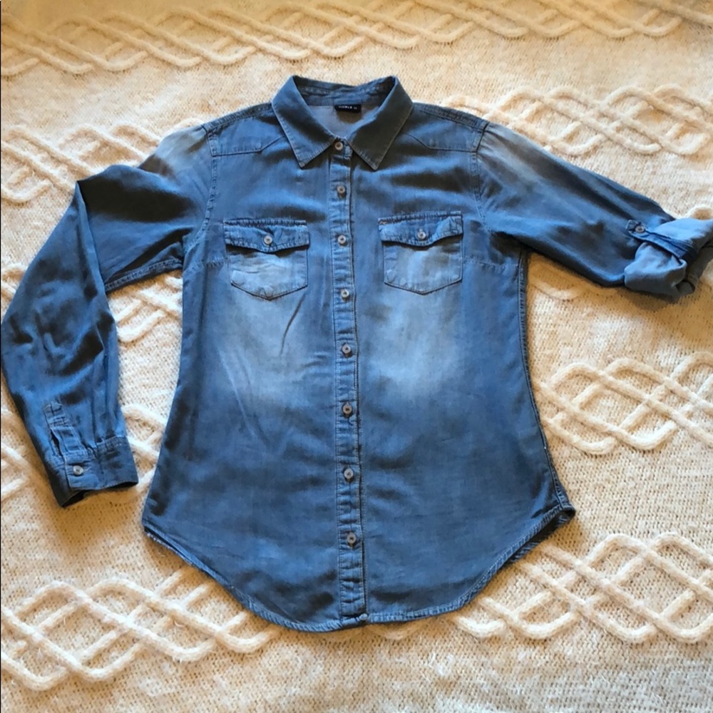 Denim chambray button up shirt